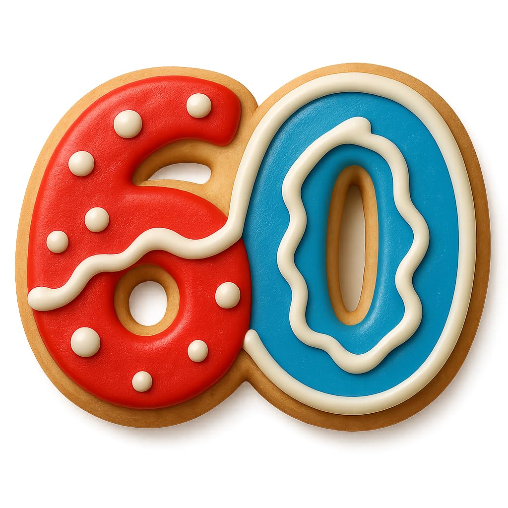 Number 60 Cookie Cutter (3x4") - Made in USA by Mighty Gadget - Perfect for 60th Birthdays and Anniversaries (Random Color)