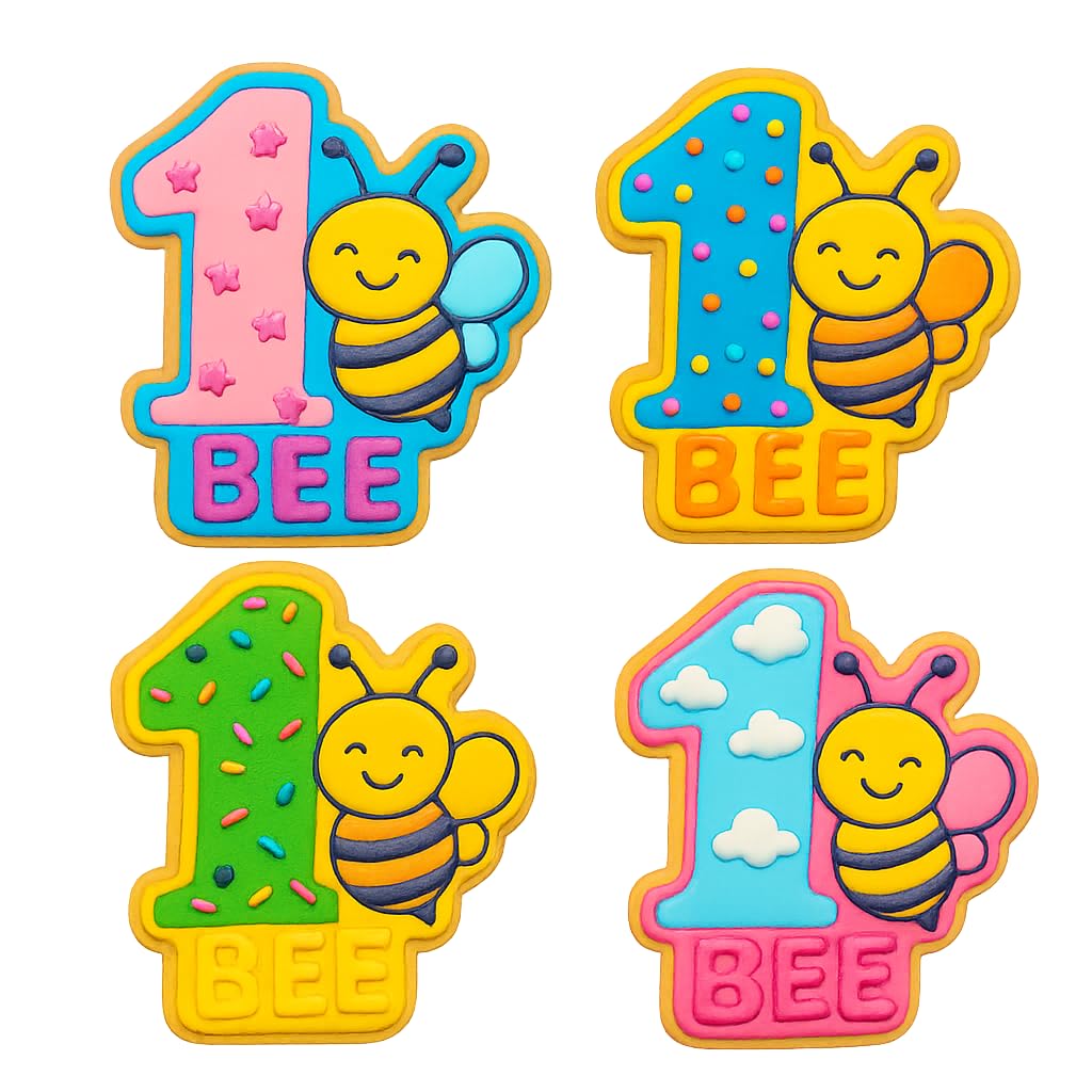 Mighty Gadget Number 1 with Smiling Bee Cookie Cutter & Stamp - 4x3.5" Adorable Design for First Birthday Baking (Random Color)