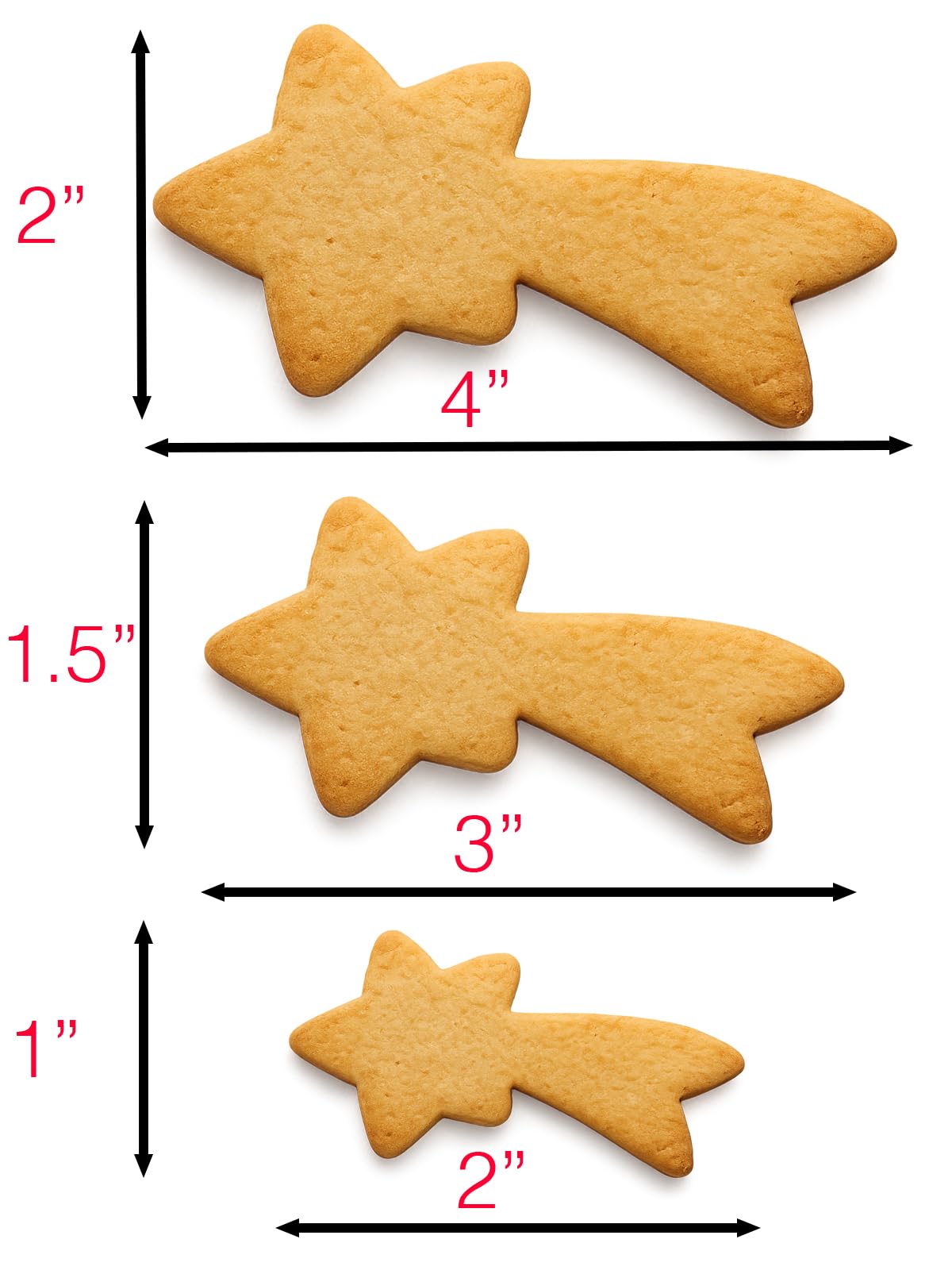 3 Sizes Shooting Star Cookie Cutter Set 4x2" 3x1.5" 2x1" Fun Cracker Made