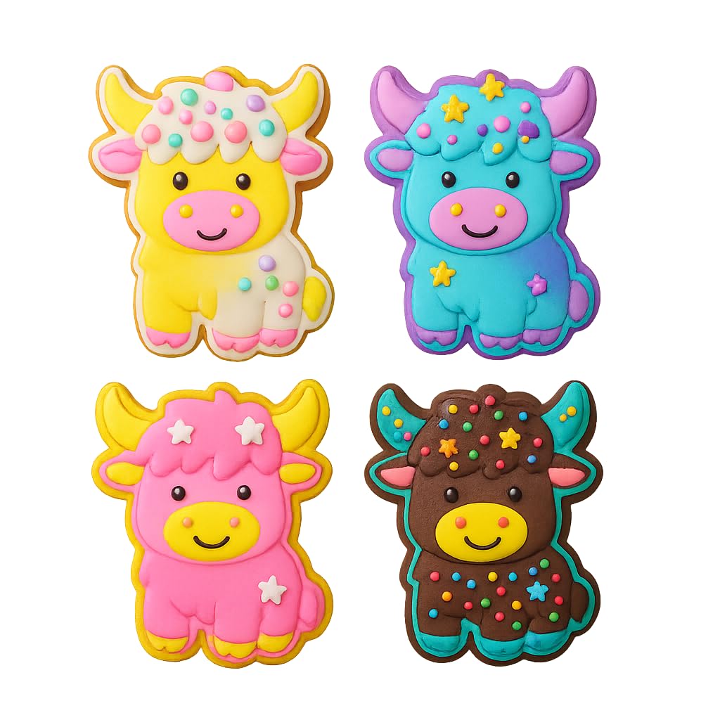 Mighty Gadget Happy Highland Cow Cookie Cutter & Stamp - 4x2.75" Cheerful Design for Joyful Baking (Random Color)