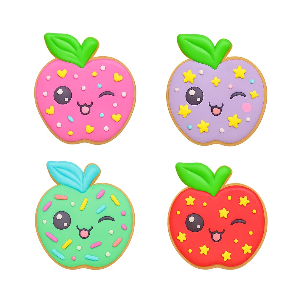 Kawaii Apple Cookie Cutter & Stamp 4x3.5" for Baking Fondant Clay Embosser