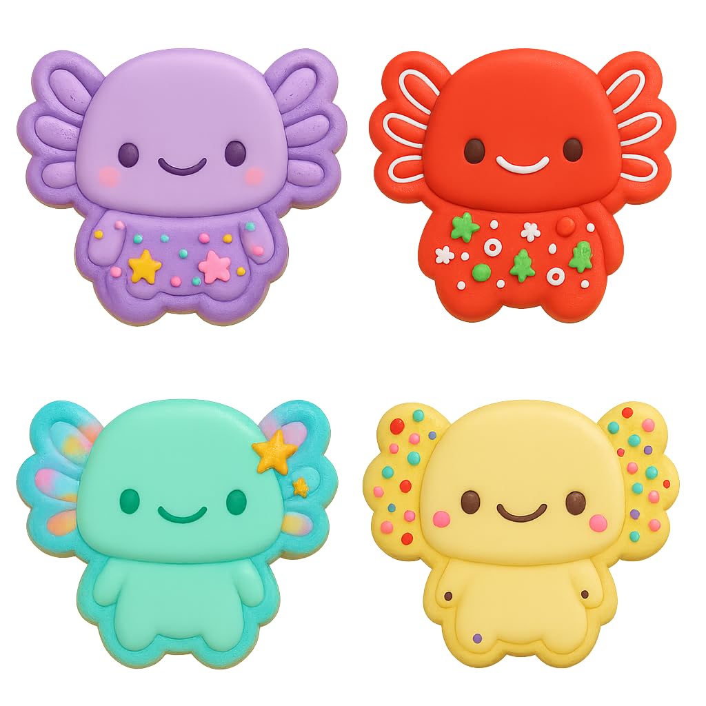 Baby Axolotl Cookie Cutter & Stamp 4x3" for Baking & Fondant Clay Embosser