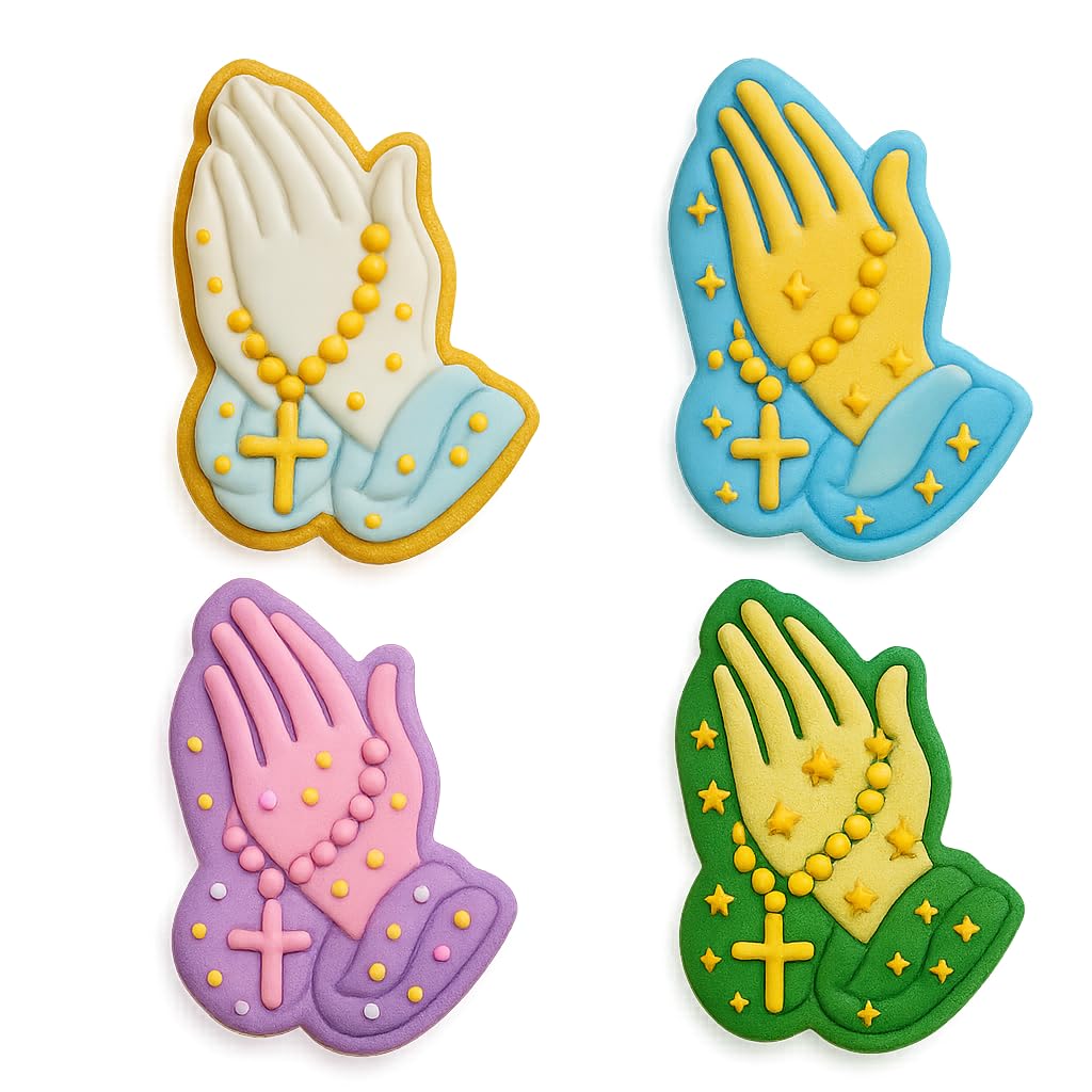 Mighty Gadget Praying Hands with Rosary Cookie Cutter & Stamp - 4x2.8" Inspiring Design for Religious Events (Random Color)