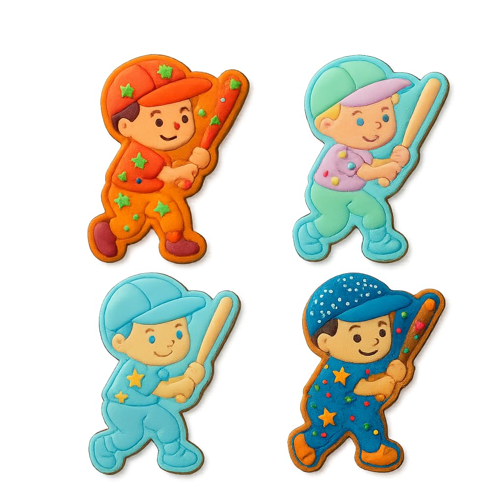 Mighty Gadget Kid Baseball Star Cookie Cutter & Stamp - 4x3" Cute Character for Game Day Treats (Random Color)