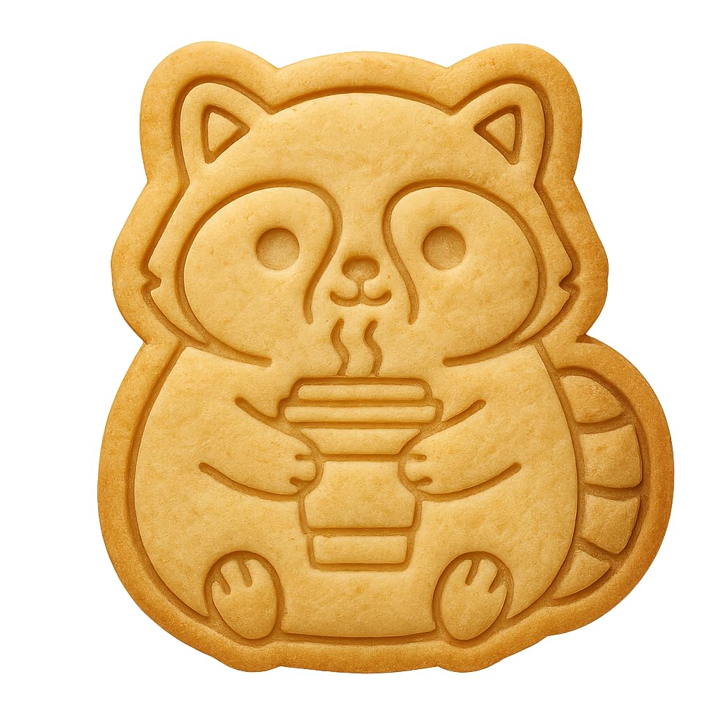 Kawaii Raccoon with Hot Drink Cookie Cutter - 4x3.6" Fun Baking Design