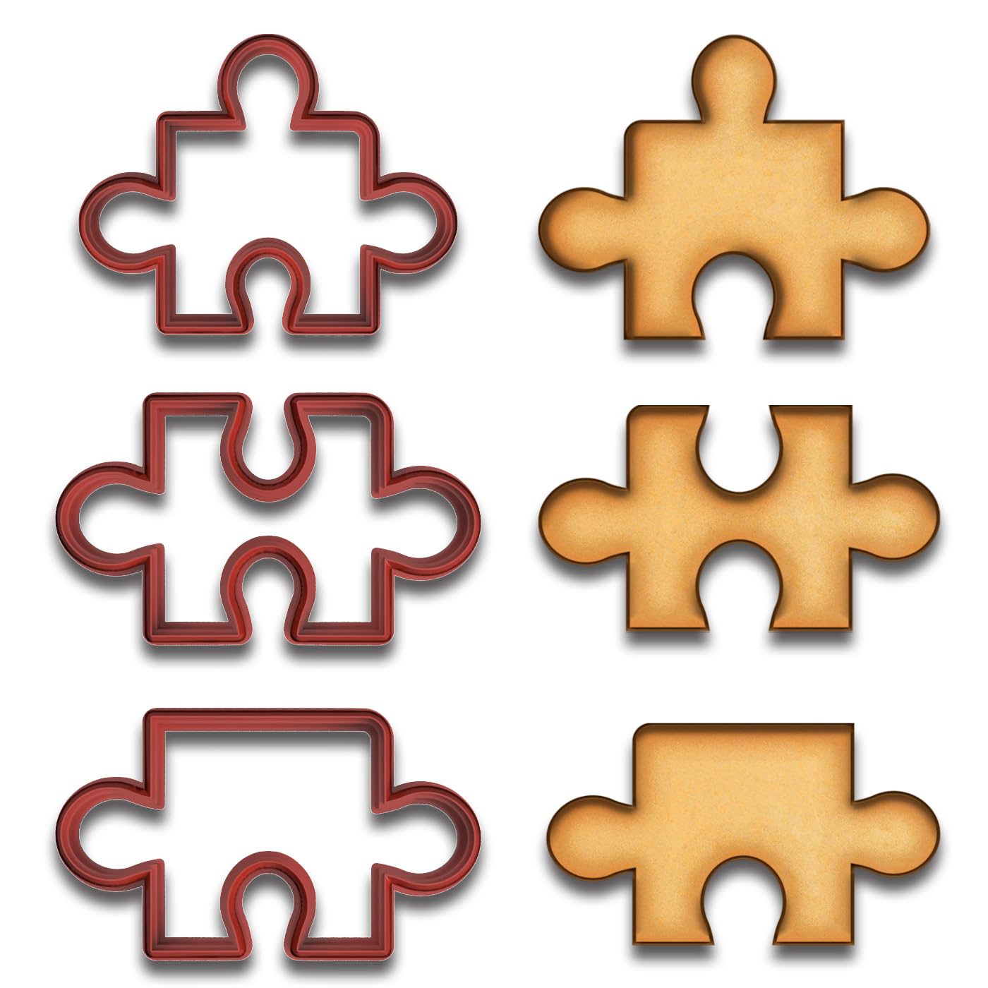 Jigsaw Puzzle Cookie Cutter Trio - 4x3", 4x2.2 & 4x2.2" (Random Color), Perfect for Unique Cookie Designs