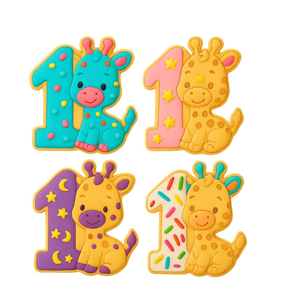 Mighty Gadget 1 Year Old Giraffe Cookie Cutter & Stamp - 4x3.5" Charming Feature for Birthday Party Treats (Random Color)