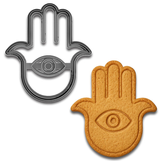 Protective Hamsa Hand Cookie Cutter & Stamp 4x3.49" for Baking & Fondant Clay