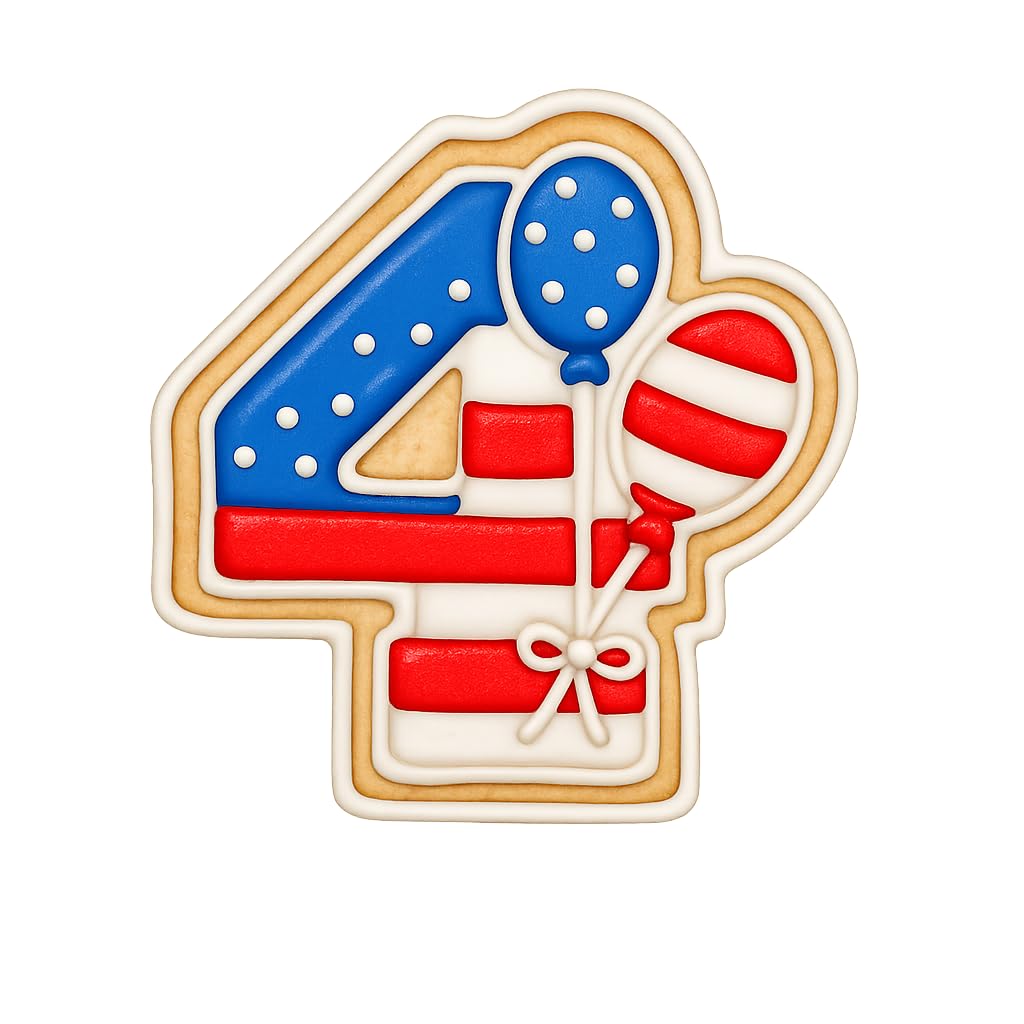 Mighty Gadget Number 4 with Balloons Cookie Cutter for 4 Year Old - 4x3.76" Birthday Celebration Mold (Random Color)