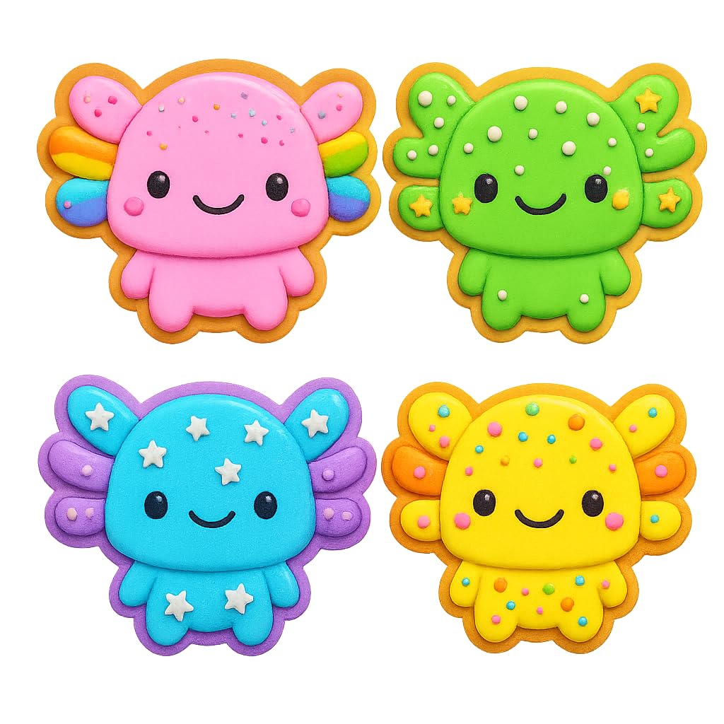 Baby Axolotl Cookie Cutter & Stamp 4x3" for Baking & Fondant Clay Embosser