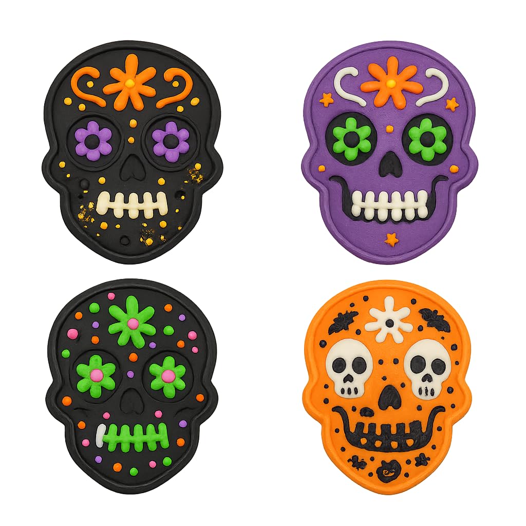 Mighty Gadget Floral Sugar Skull Cookie Cutter & Stamp - 4x2.8" Intricate Design for Dia de los Muertos Celebrations (Random Color)