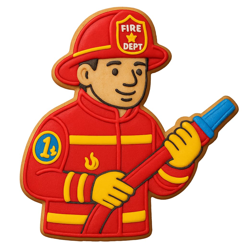 Brave Fireman Cookie Cutter - 4x3.59" First Responder Theme, Firefighter with Hose Design (Random Color)