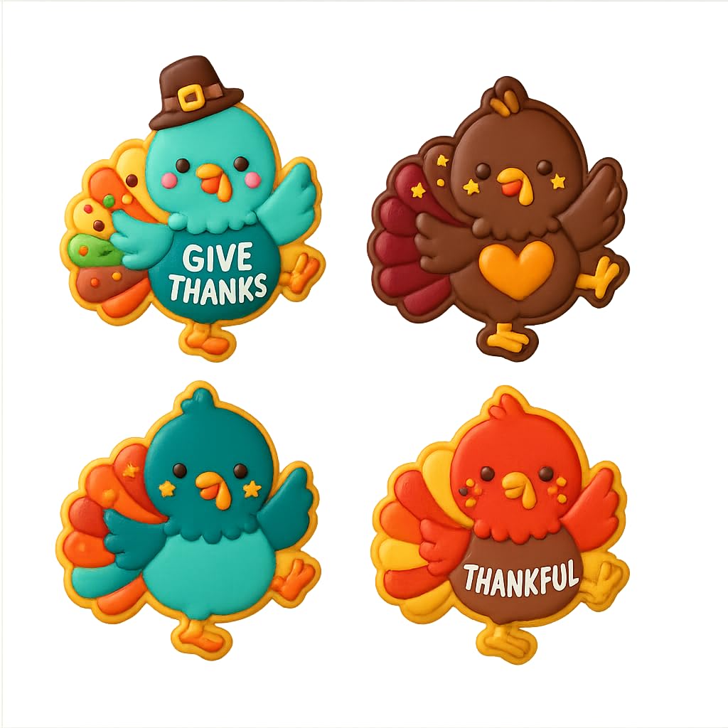 Dancing Kawaii Turkey Cookie Cutter & Stamp 4x3.7" for Baking Fondant Clay