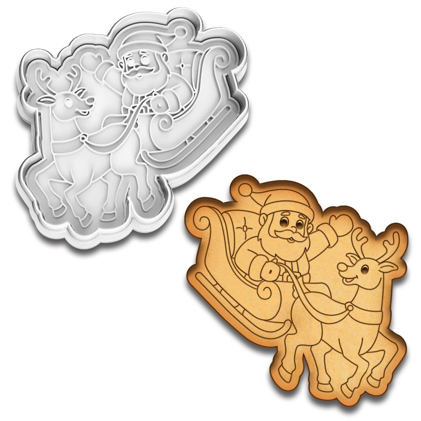 Santa in Sleigh with Reindeer Cookie Cutter & Stamp 4.25x4.09" for Baking Clay