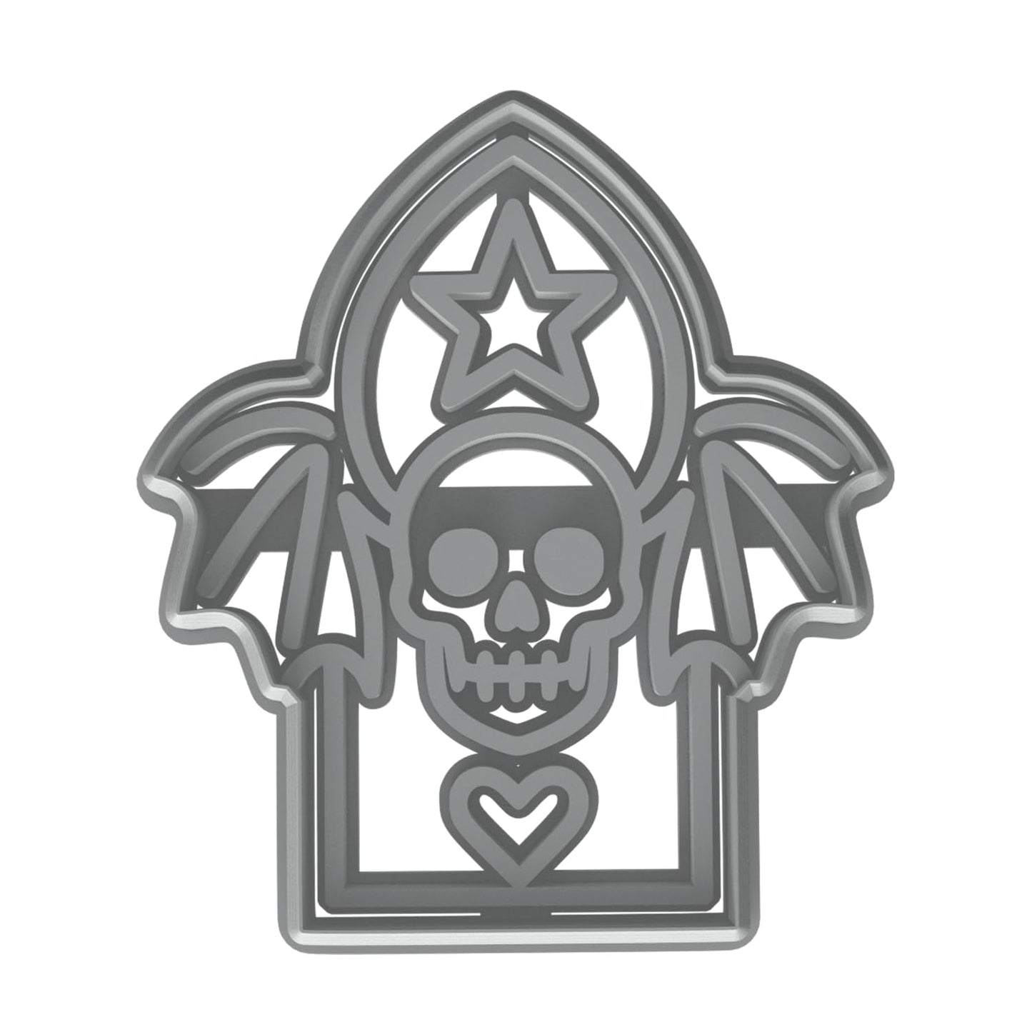 Mighty Gadget Gothic Skull with Wings Cookie Cutter & Stamp - 4x2.8" Edgy Design for Halloween Treats (Random Color)