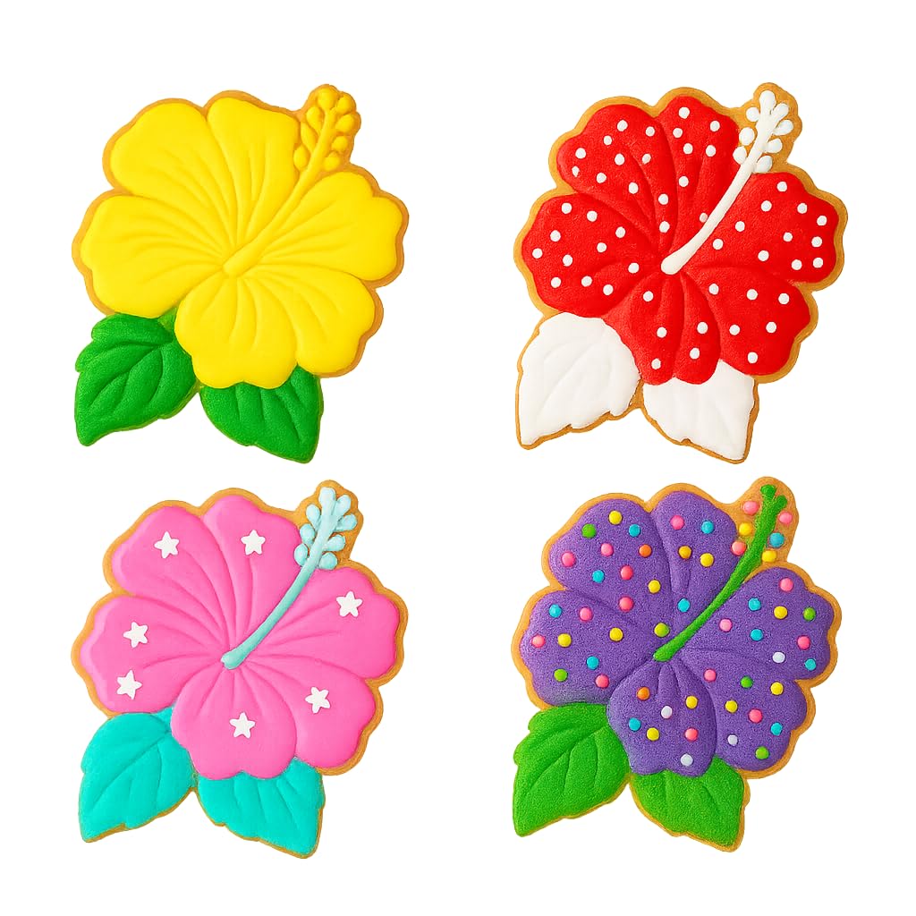 Hibiscus Flower Cookie Cutter & Stamp 4x3.2" for Baking Fondant Clay Embosser