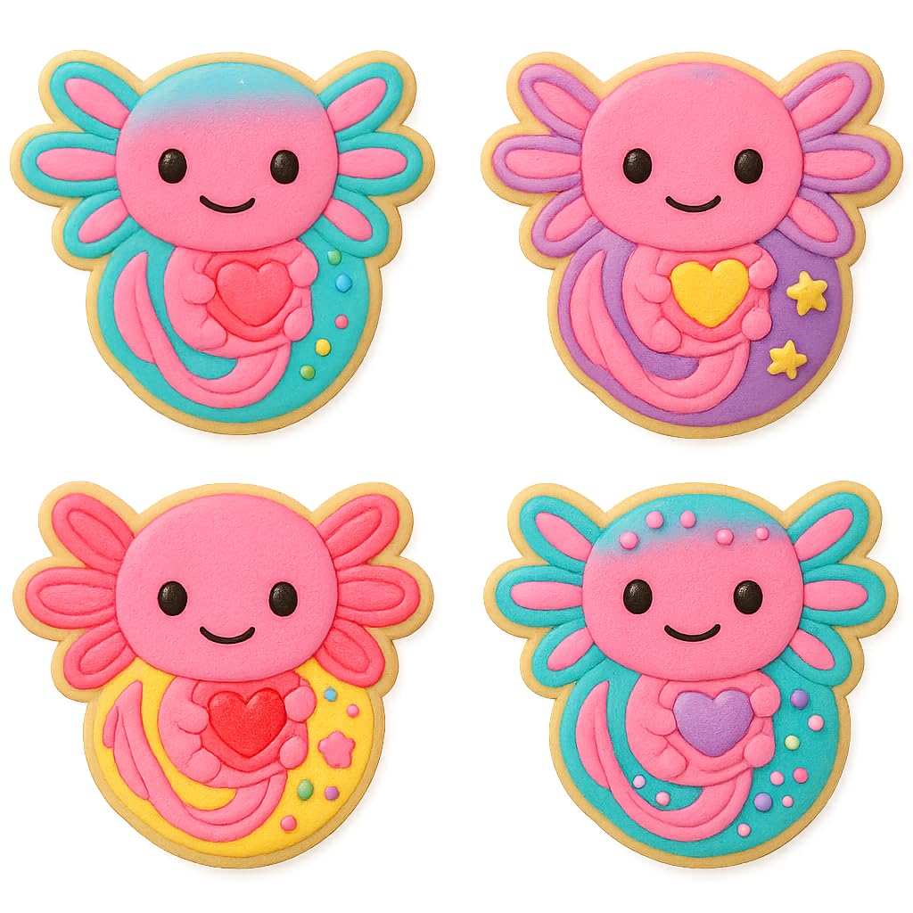 Axolotl Holding Heart Cookie Cutter & Stamp 4x3.36" for Baking Fondant Clay