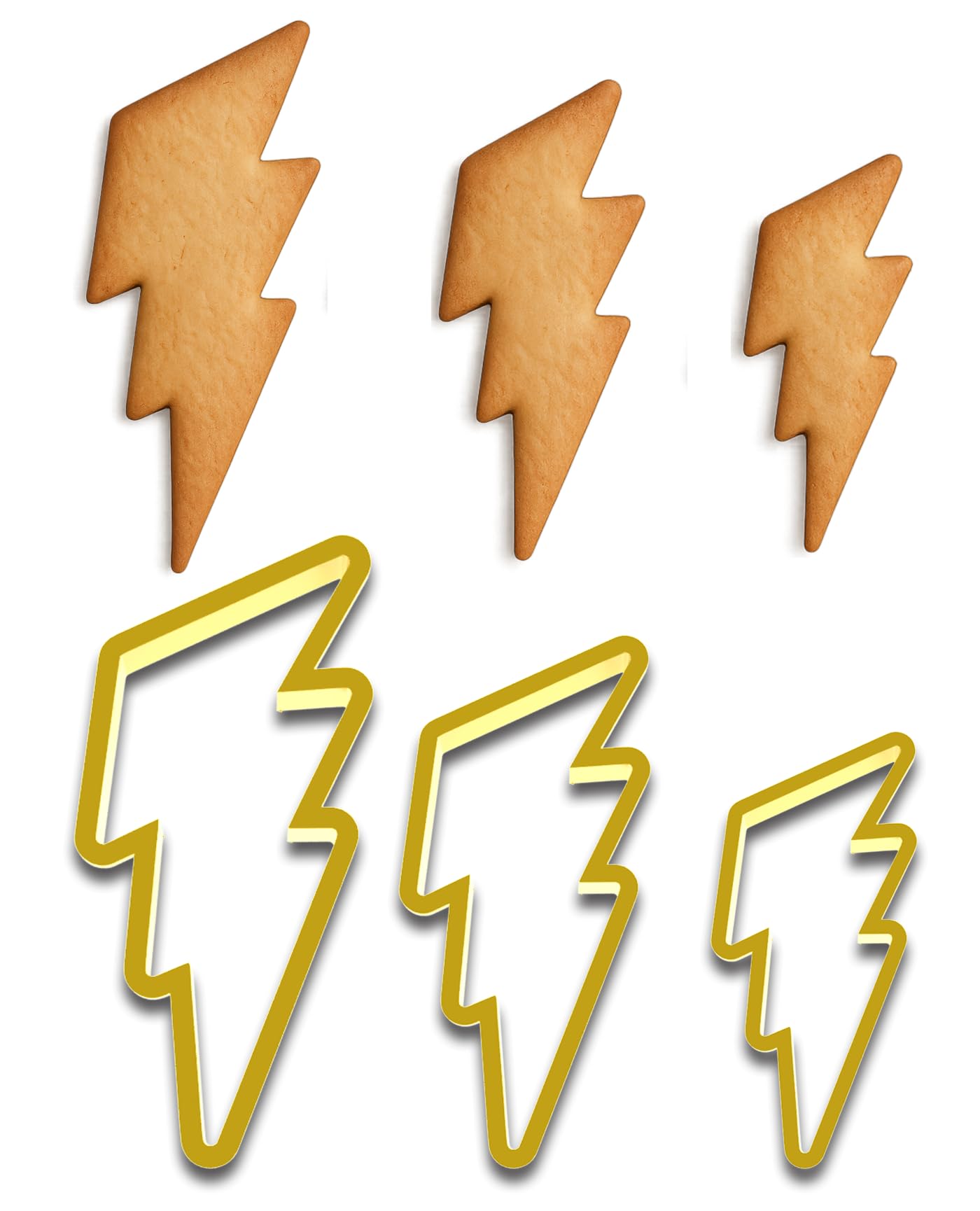 Mighty Gadget Lightning Bolt Cookie Cutter Set - 3 Sizes (4.5", 3.5", 2.5") - Thunderbolt Shape, Baking & Crafting