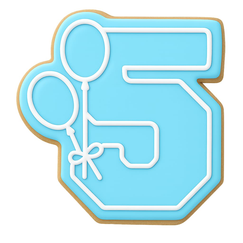 Mighty Gadget Number 5 with Balloons Cookie Cutter for 5 Year Old - 4x3.93" Birthday Celebration Mold (Random Color)