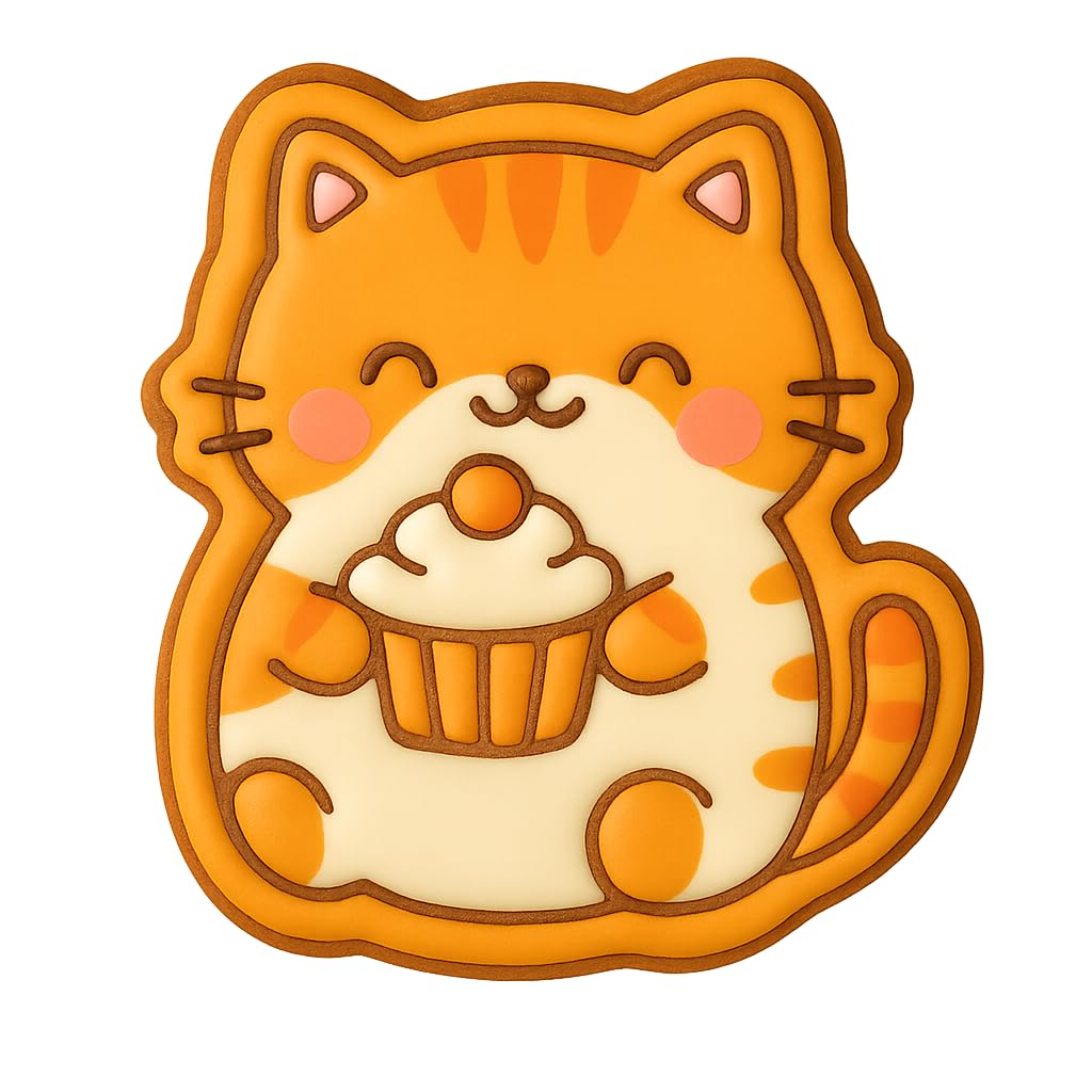 Kawaii Chubby Cat Holding Cupcake Cookie Cutter - 4x3.5" Fun Baking Set Design