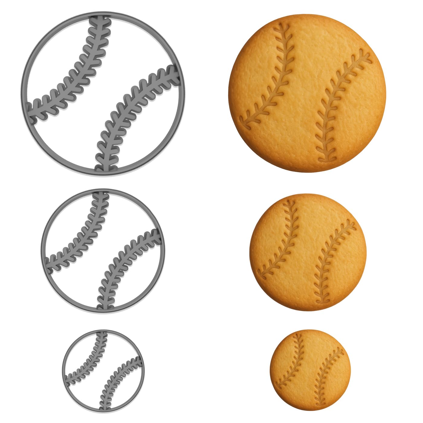 Baseball Cookie Cutters Trio (4", 3", 2") - Ideal for Sports-Themed Baking, Ballpark Celebrations, and Kids' Parties (Random Colors)