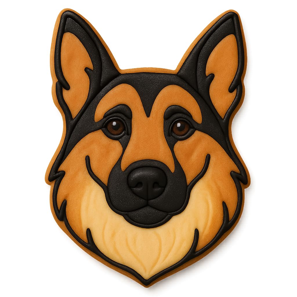 German Shepherd Dog Face Cookie Cutter & Stamp - 4x2.63", Realistic Detail Design (Random Color)