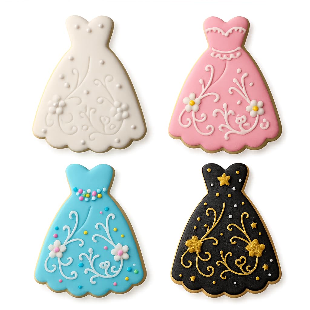 Mighty Gadget Elegant Wedding Dress Cookie Cutter & Stamp - 4x2.5" Romantic Design for Bridal Showers (Random Color)