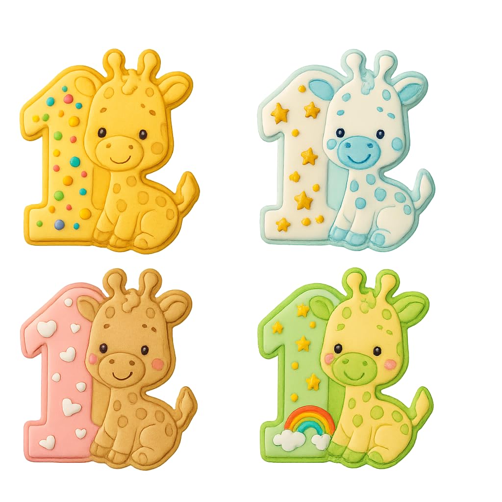 Mighty Gadget 1 Year Old Giraffe Cookie Cutter & Stamp - 4x3.5" Charming Feature for Birthday Party Treats (Random Color)