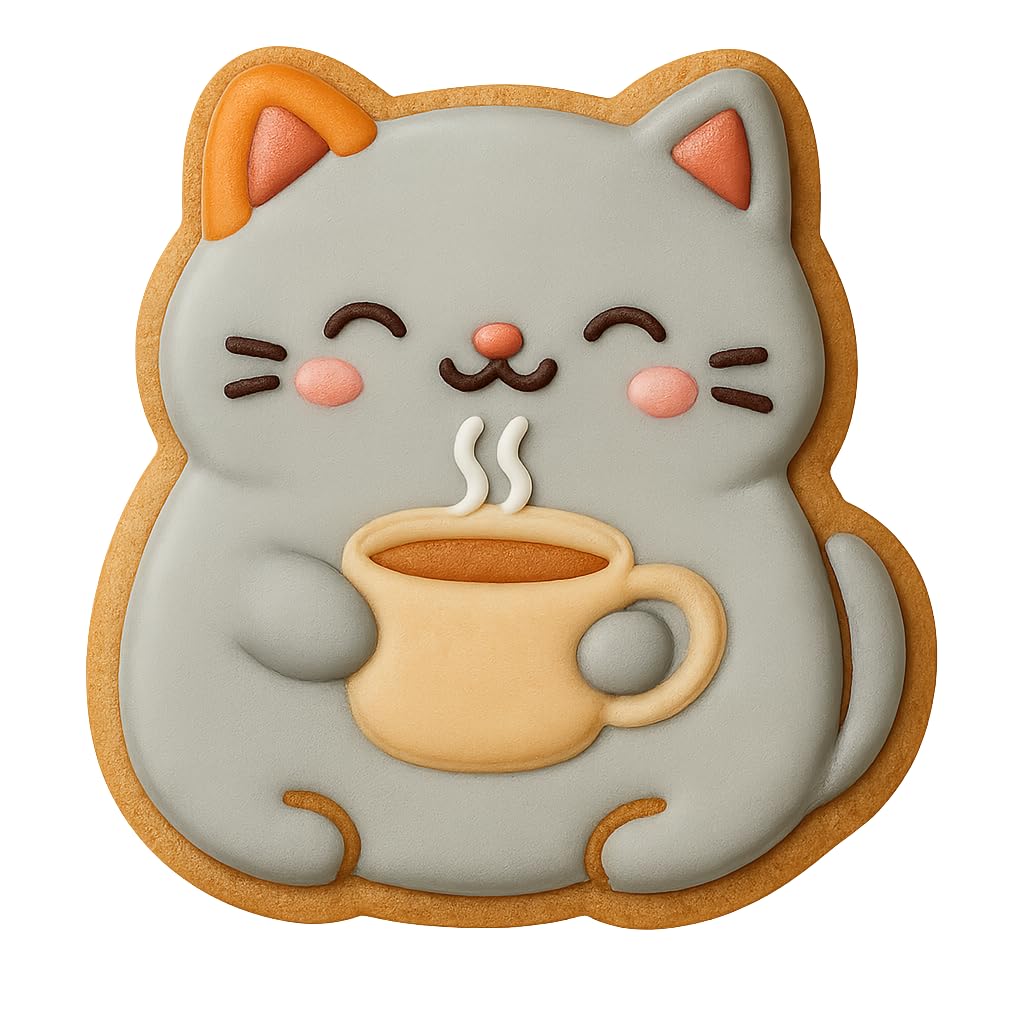 Kawaii Cat Holding Coffee Mug Cookie Cutter - 4x3.7" Fun Baking Design Set