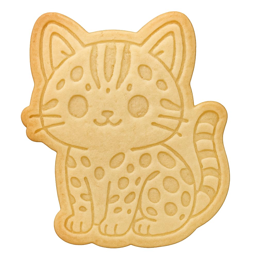 Kawaii Bengal Cat Cookie Cutter & Stamp 4x3.48" for Baking Fondant Clay Gifts