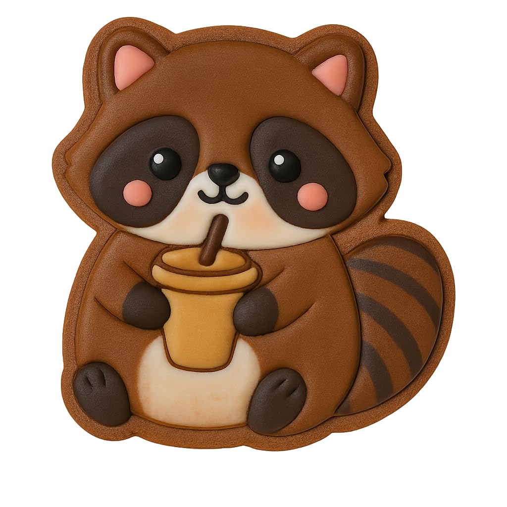 Kawaii Raccoon Drinking Soda Cookie Cutter - 4x3.6" Fun Kids Baking Design
