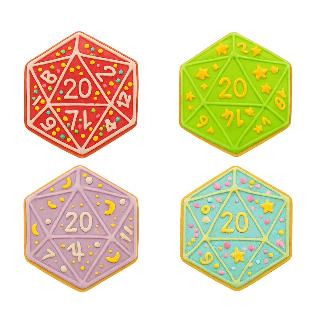 Mighty Gadget 20-Sided Dice Cookie Cutter & Stamp - 4x3.46" Geeky Fun for Game Night Baking (Random Color)