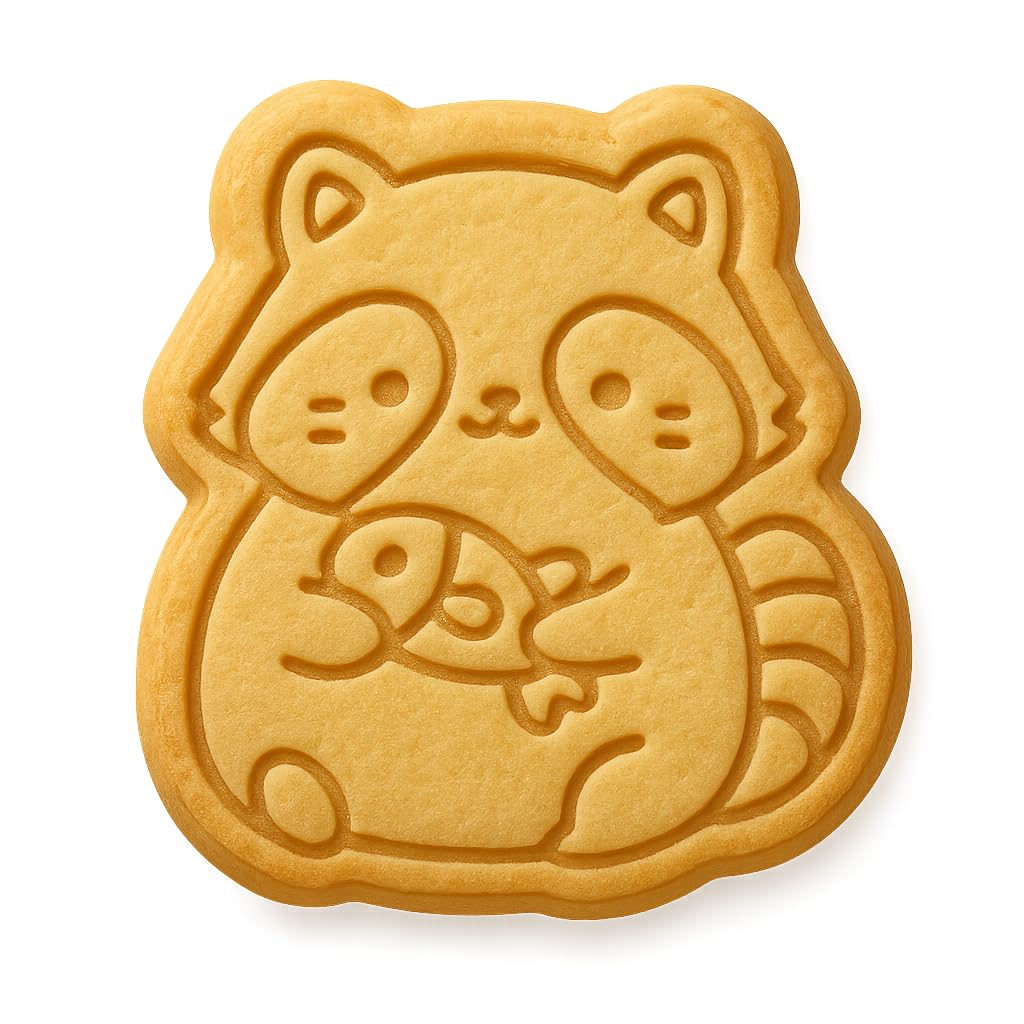 Kawaii Raccoon Holding Fish Cookie Cutter - 4x3.5" Fun Baking for Kids Party