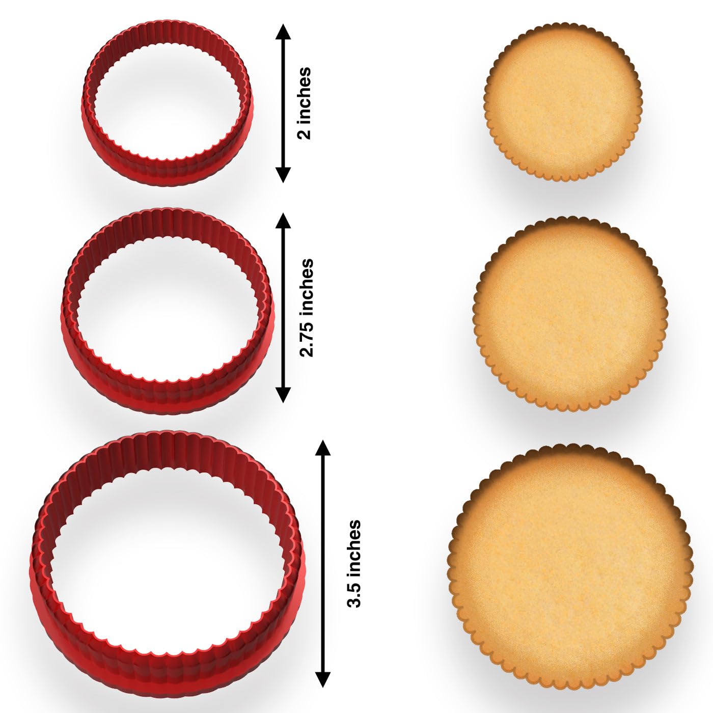 Set of 3 Extra Fine Scalloped Round Cookie Cutter for Fondant Baking Clay Gifts