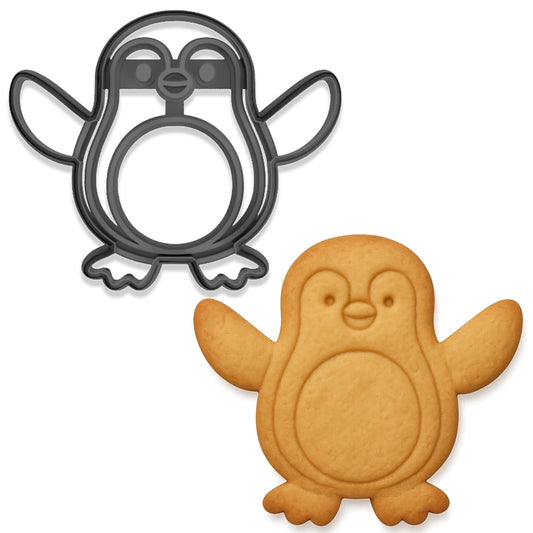 Penguin Cookie Cutter & Stamp 4x3.33" for Baking Fondant Clay Embosser Gifts