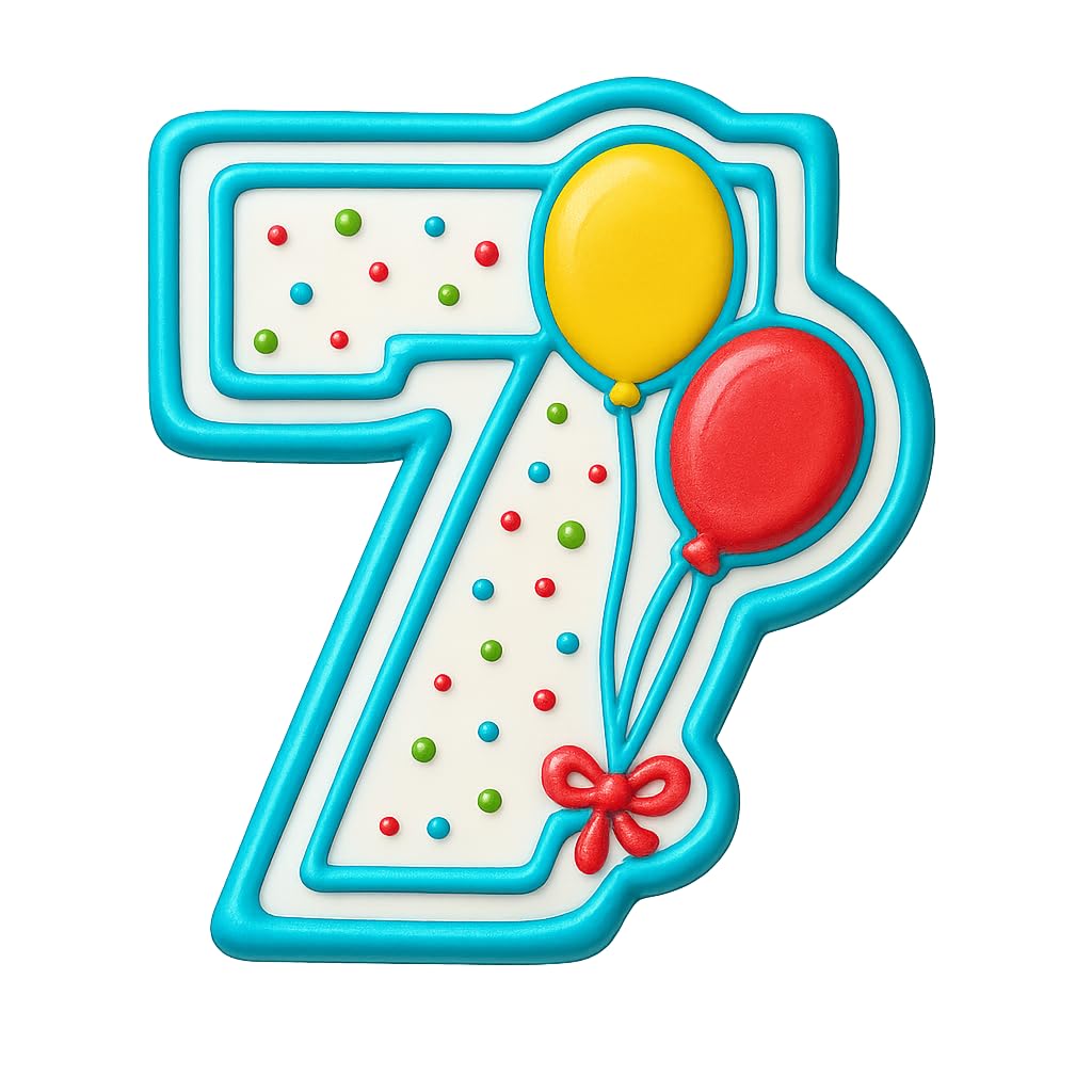 Mighty Gadget Number 7 with Balloons Cookie Cutter for 7 Year Old - 4x3.5" Birthday Celebration Mold (Random Color)