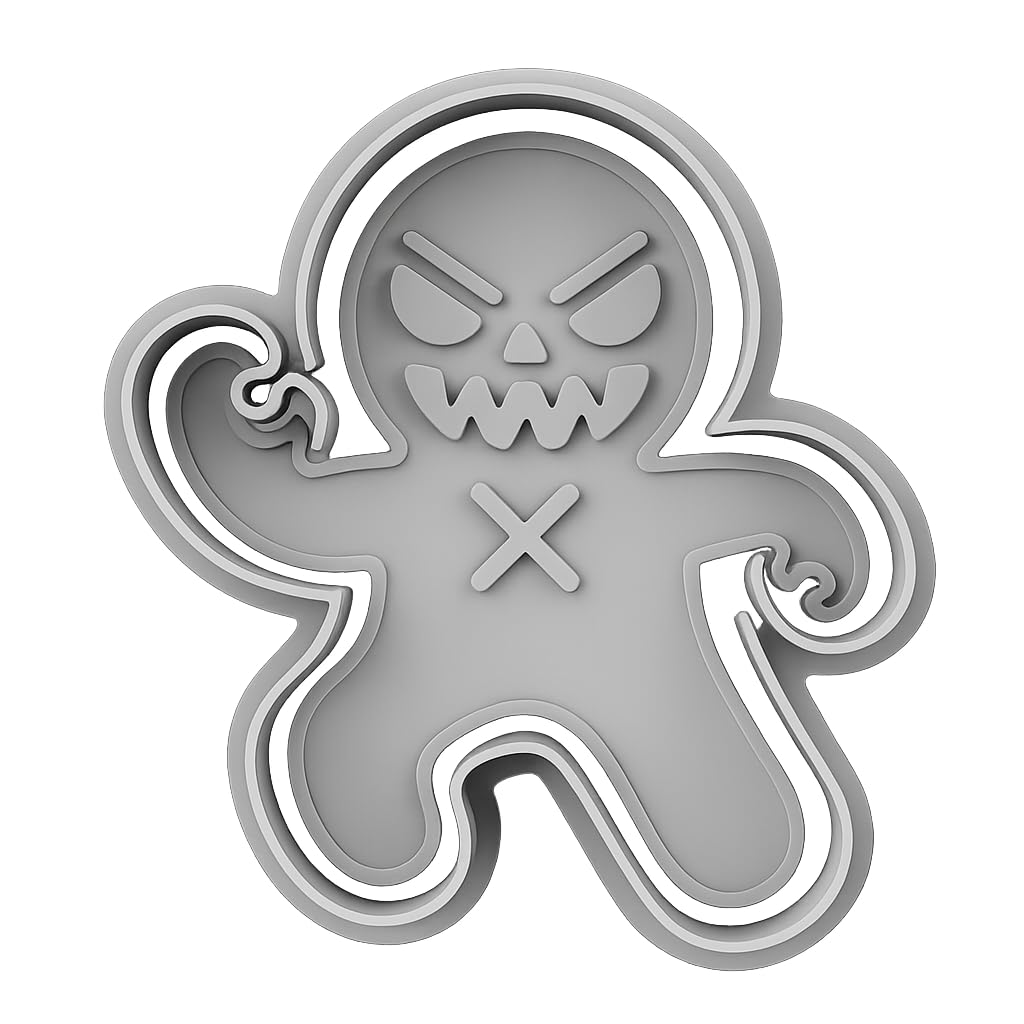 Mighty Gadget Monster Gingerbread Man Cookie Cutter & Stamp - 4x3" Spooky Fun for Halloween Baking (Random Color)