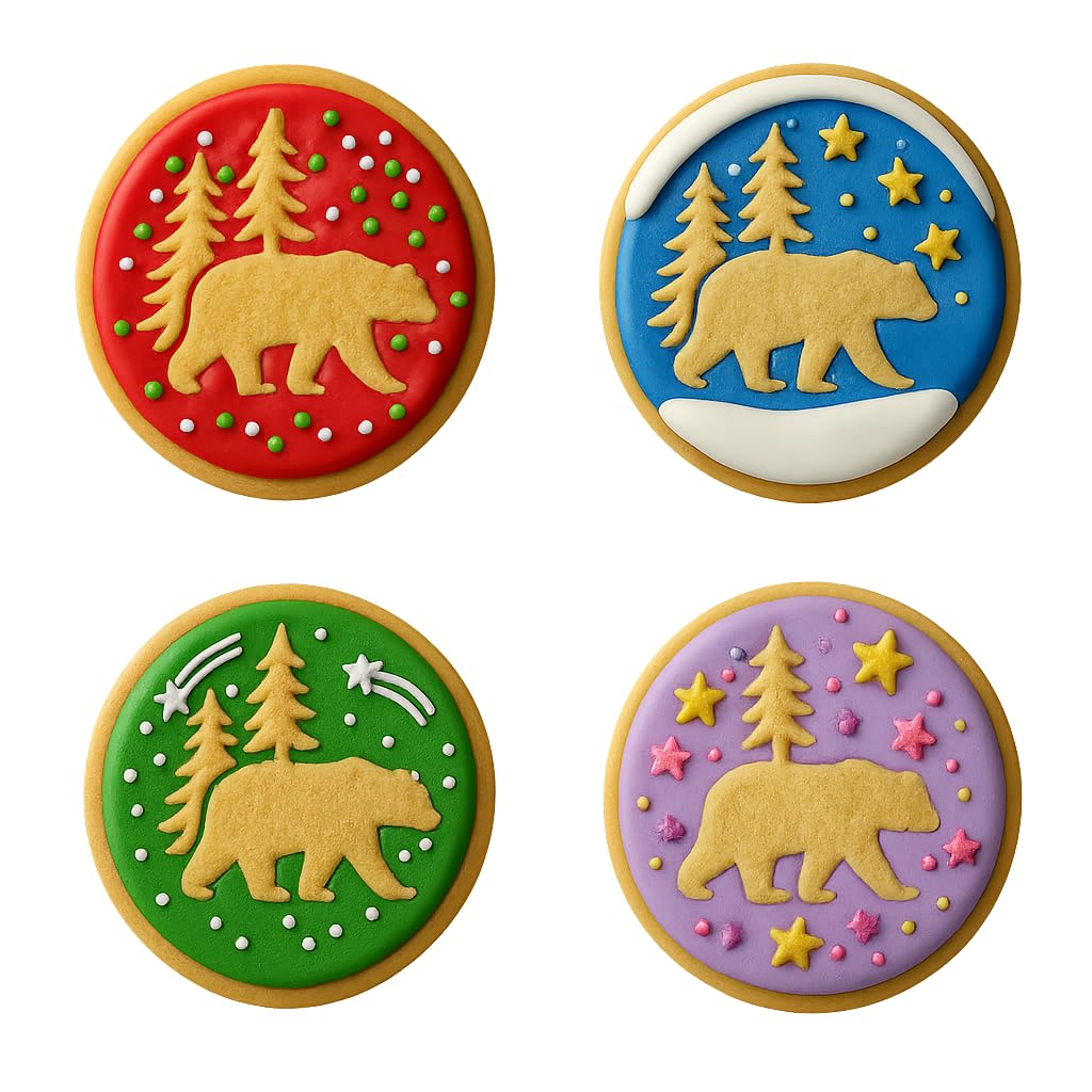 Mighty Gadget Forest Bear with Pine Trees Cookie Cutter & Stamp - 4x4" Rustic Charm for Nature-Themed Baking (Random Color)