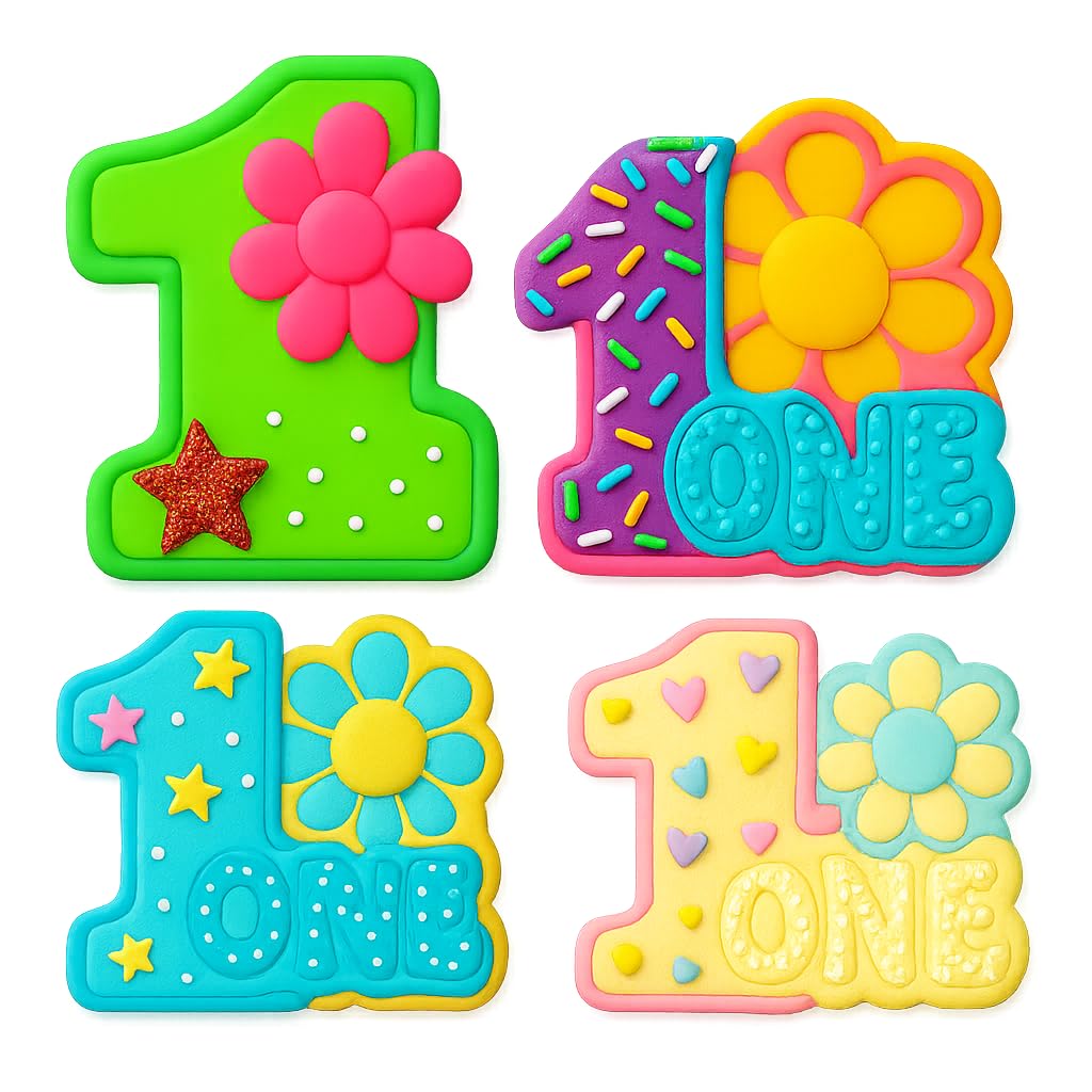 Mighty Gadget Number 1 with Retro Daisy Cookie Cutter & Stamp - 4x3.2" Fun Design for First Birthday (Random Color)