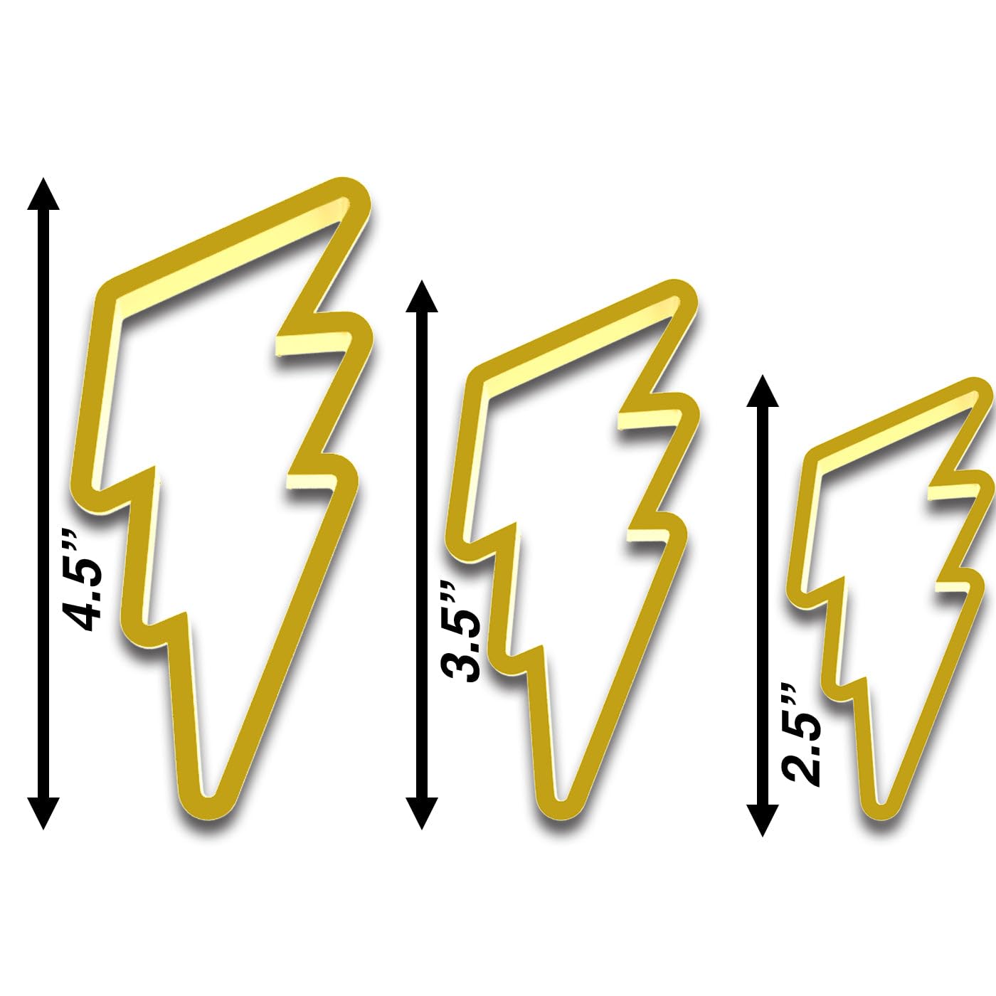 Mighty Gadget Lightning Bolt Cookie Cutter Set - 3 Sizes (4.5", 3.5", 2.5") - Thunderbolt Shape, Baking & Crafting