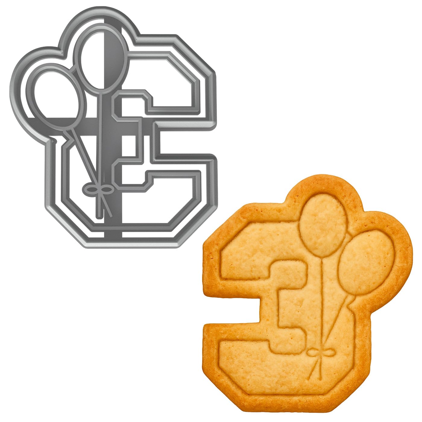 Mighty Gadget 3 Year Old Birthday Cookie Cutter - Number 3 with Balloons, 4x3.4” Baking Tool (Random Color)