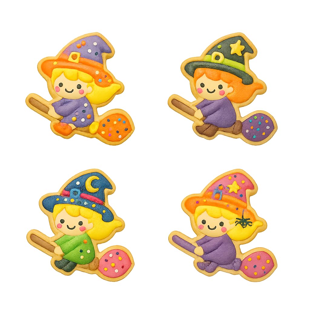 Kawaii Witch on Broom Cookie Cutter & Stamp 4x3.8" for Baking & Fondant Clay