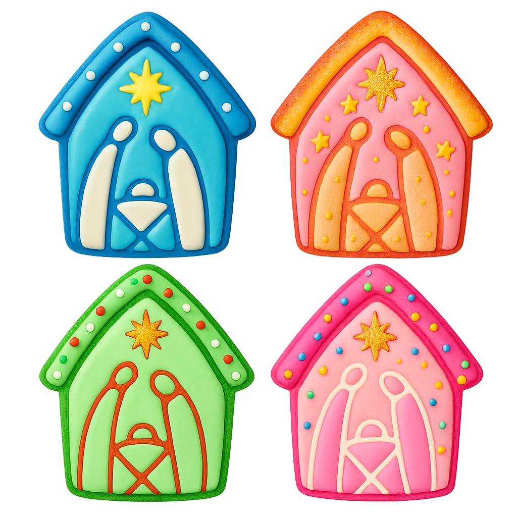 Mighty Gadget Nativity Scene Cookie Cutter & Stamp - 4x3.6" Festive Design for Christmas Baking (Random Color)