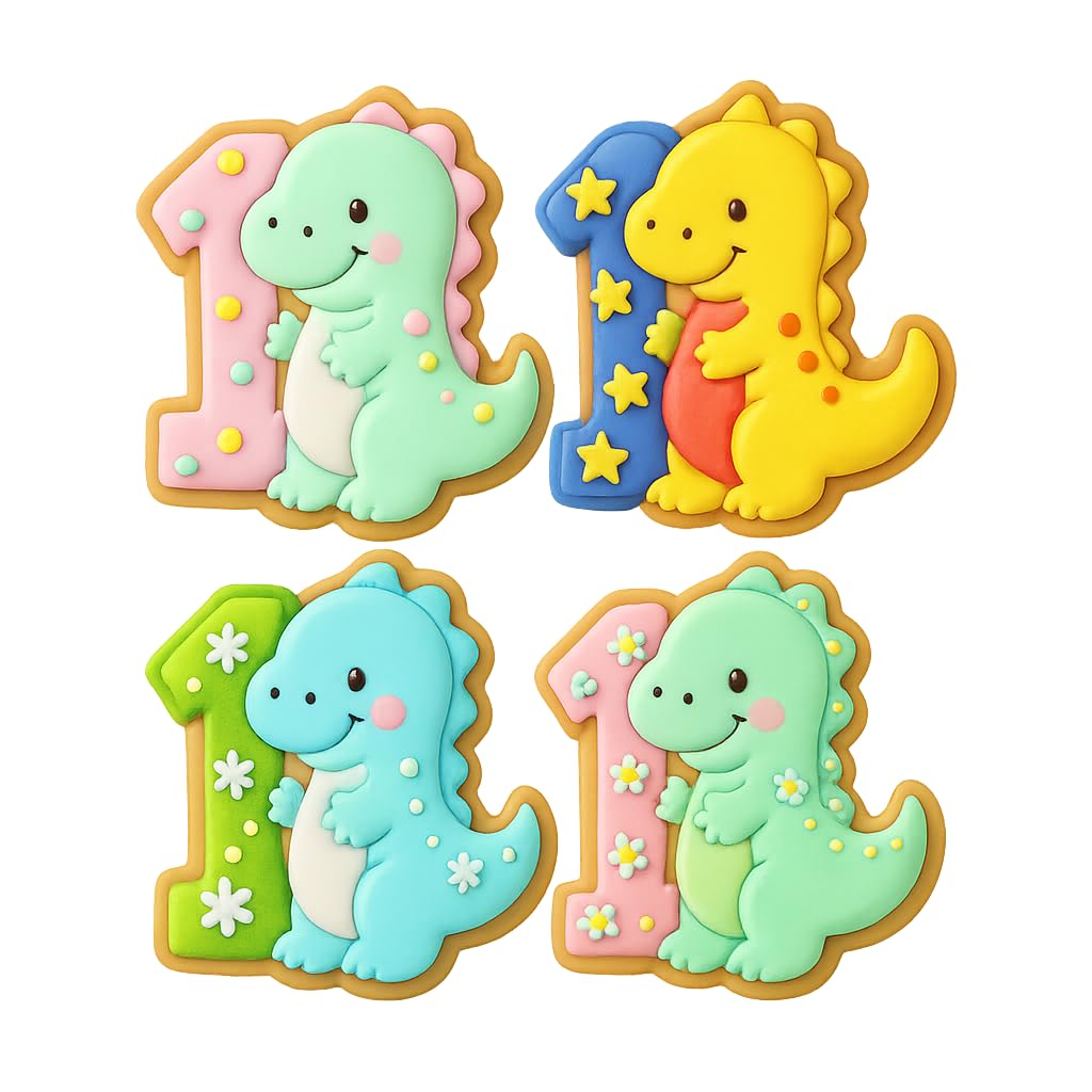 Mighty Gadget Dinosaur Birthday Cookie Cutter & Stamp - 4x3.2" Perfect Shape for One Year Old Celebrations (Random Color)