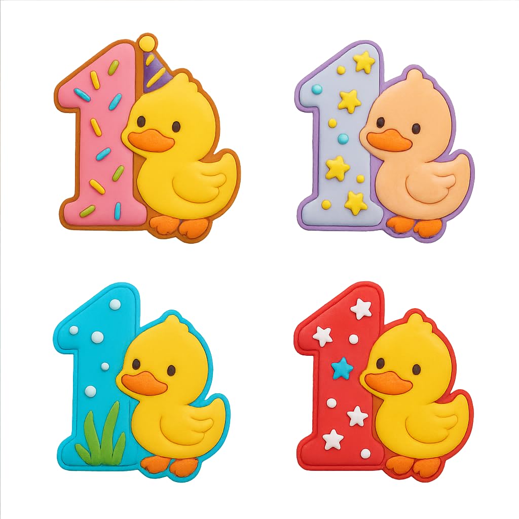 Mighty Gadget Birthday One Duck Cookie Cutter & Stamp - 4x3" Perfect for 1 Year Old Celebration (Random Color)