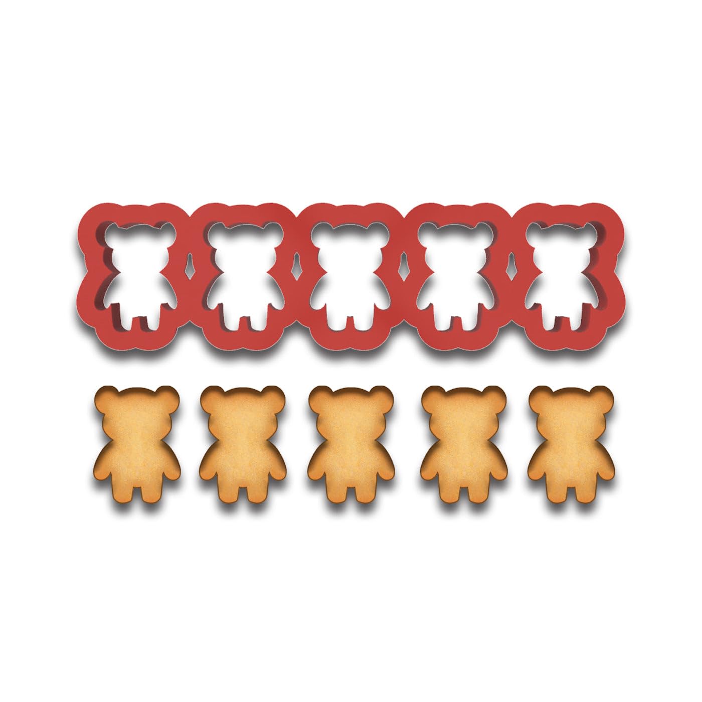 Mini Teddy Bear Cookie Cutter Strip – 5 Bears (1.2" Each) – 5.9x1.6 Inches – Cute Teddy Bear Fondant & Dough Cutter for Baking and Crafts