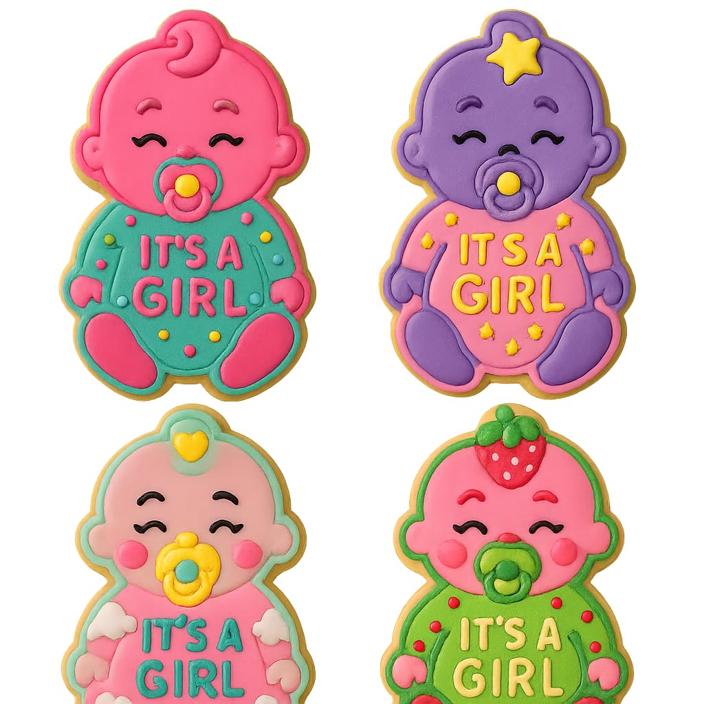 Mighty Gadget Baby Girl with Pacifier Cookie Cutter & Stamp - 4x2.5" Celebratory Design for Baby Showers (Random Color)