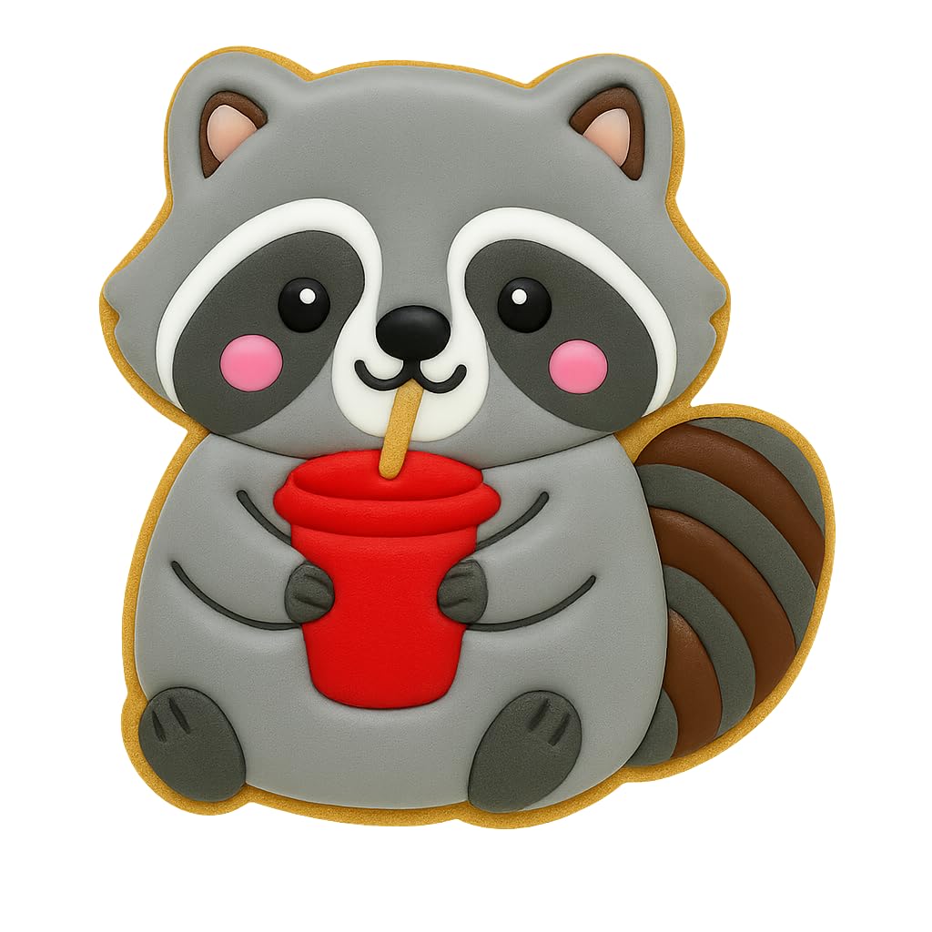 Kawaii Raccoon Drinking Soda Cookie Cutter - 4x3.6" Fun Kids Baking Design