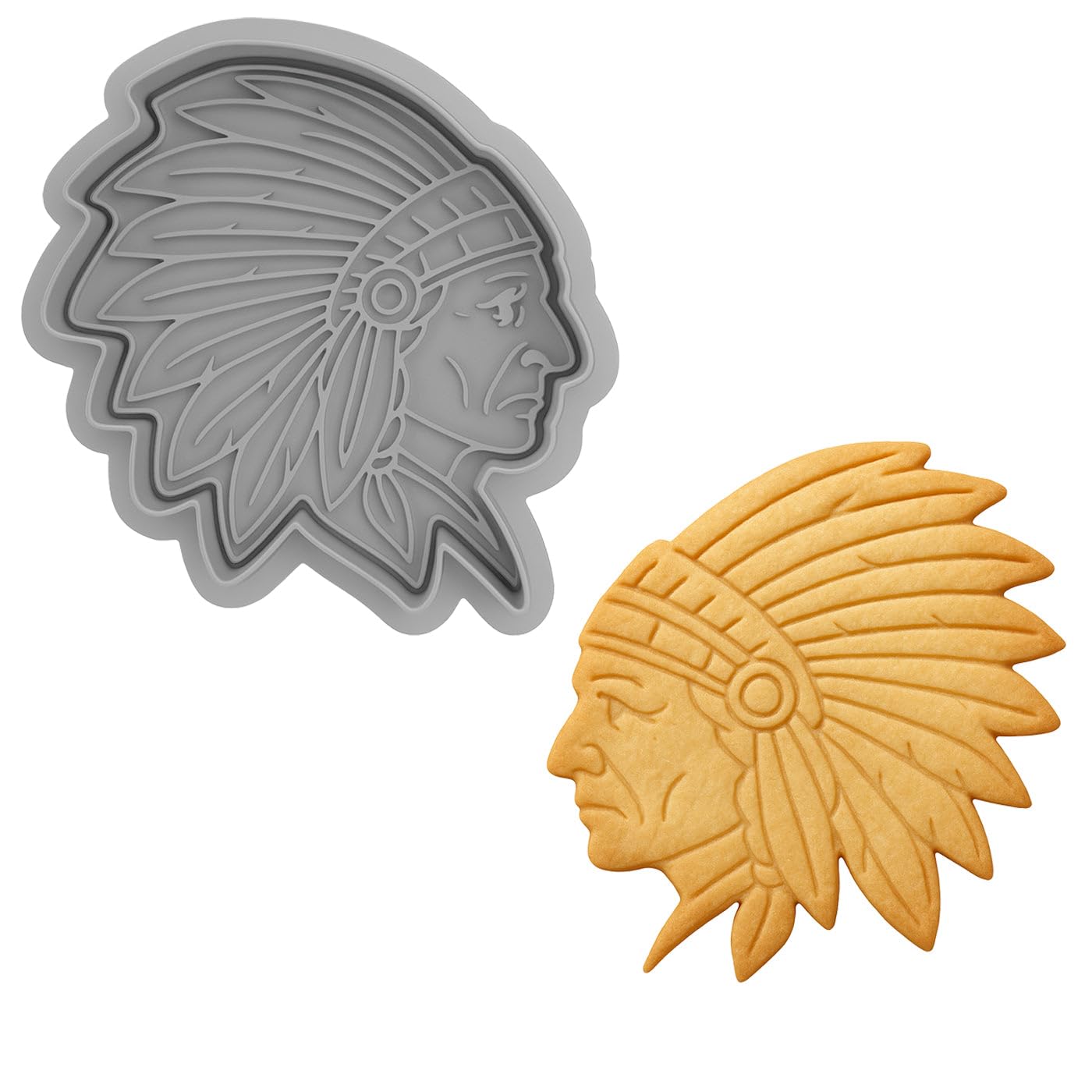 Mighty Gadget Native American Chief Cookie Cutter & Stamp - 4x3.59 Inches, Tribal Headdress Design (Random Color)