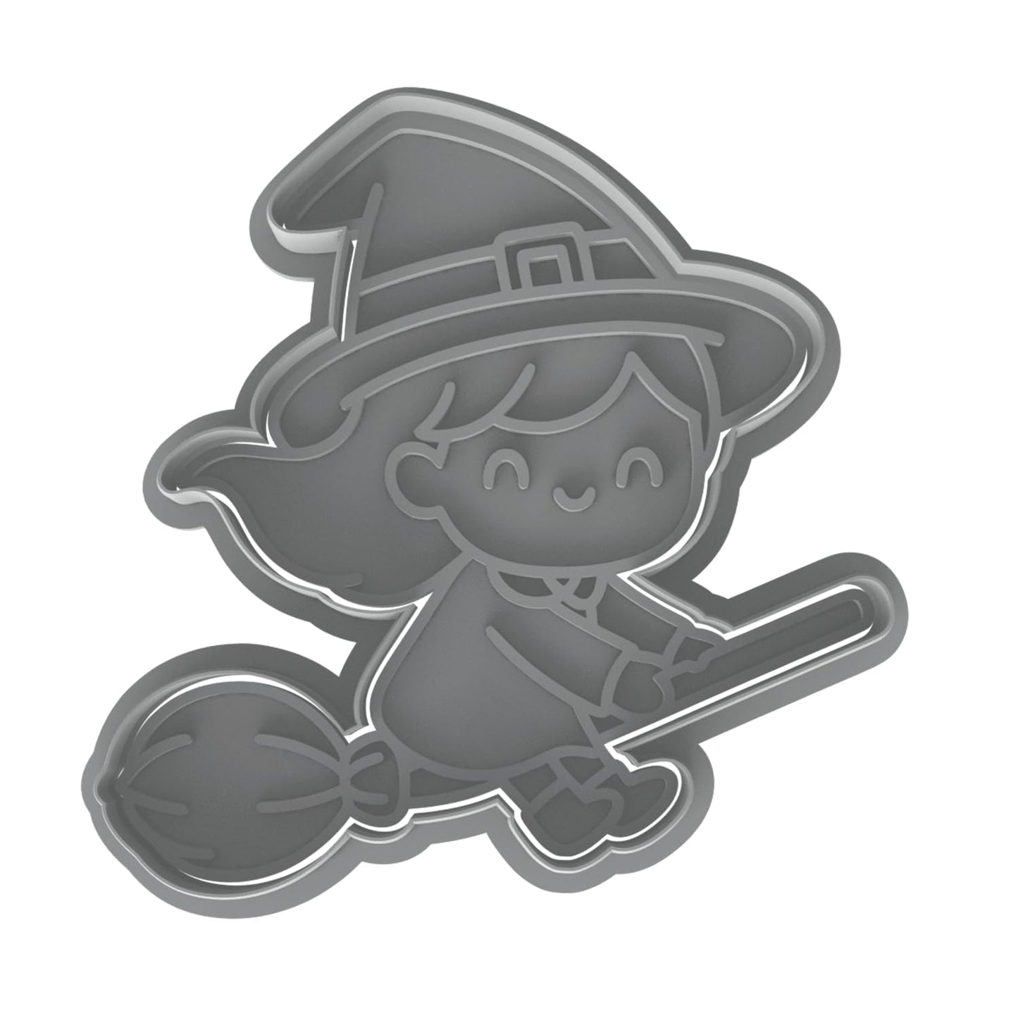 Kawaii Witch on Broom Cookie Cutter & Stamp 4x3.8" for Baking & Fondant Clay